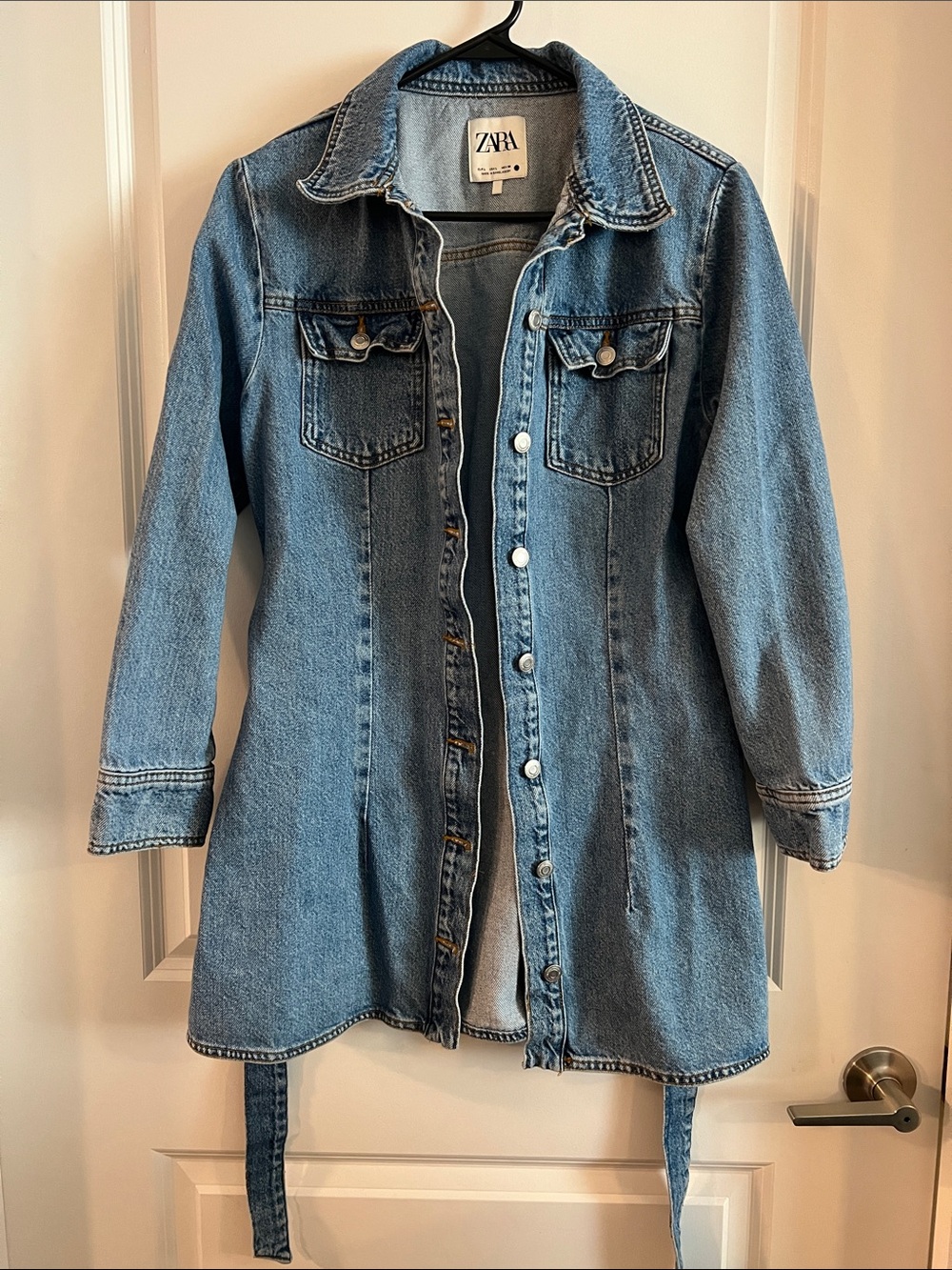 Zara Large Blue Denim Trench-Style Jean dress